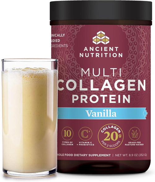 Ancient Nutrition Collagen Powder Protein with Probiotics, Unflavored Multi Collagen Protein with Vitamin C, 45 Servings, Hydrolyzed Collagen Peptides Supports Skin and Nails, Gut Health, 16oz