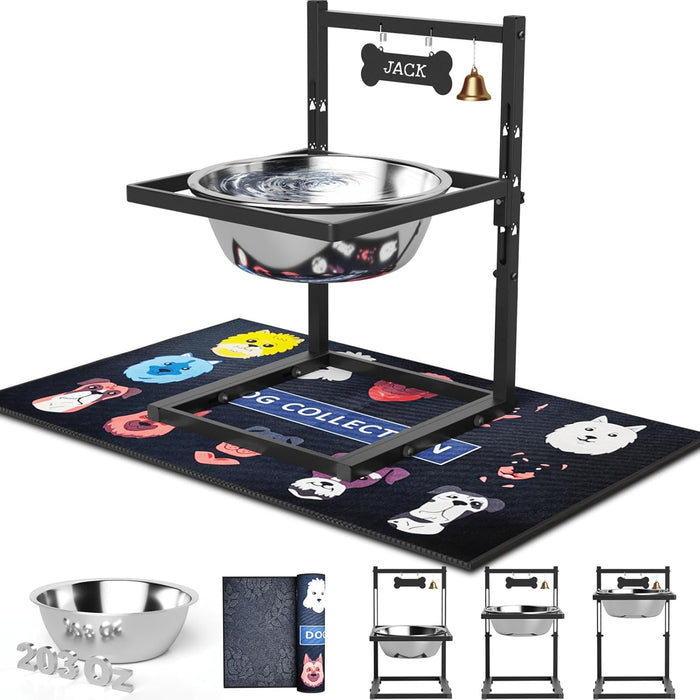 Elevated Dog Bowls with Slow Feeder - 9 Heights Adjustable Raised Dog Bowl Stand with Two 1.7L Stainless Steel Dog Food Bowls & Slow Feeder and a Nonslip Pad, Perfect for Medium Large Breed