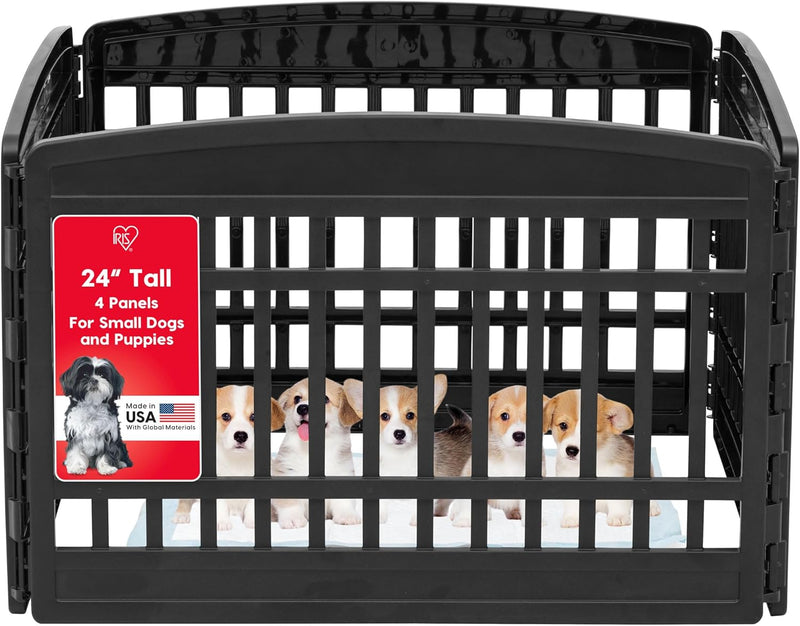 IRIS USA 24" 6-Panel Puppy Playpen, 61 x 61 x 24, Puppy Fence, Dog Playpen, Dog Play Pen Indoors, Pet Fence, Puppies/Small Dogs, Black
