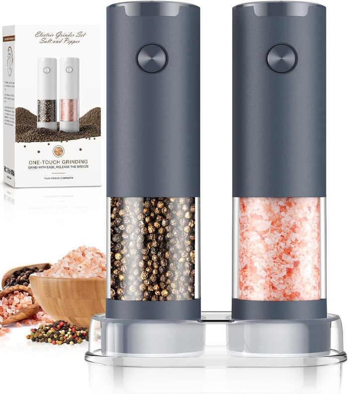 Electric Salt and Pepper Grinder Set Automatic Battery Pepper Mill Shakers Adjustable Coarseness Upgraded Larger Capacity with Led Home and Kitchen Appliances for New House Warming Gifts