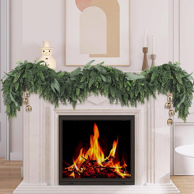Christmas Decorations - 6FT Christmas Cedar Pine Garland - Artificial Realistic Real Touch Winter Garland for Table Mantle Stairs Railing Fireplace Front Door - Indoor Outdoor Xmas Home Décor