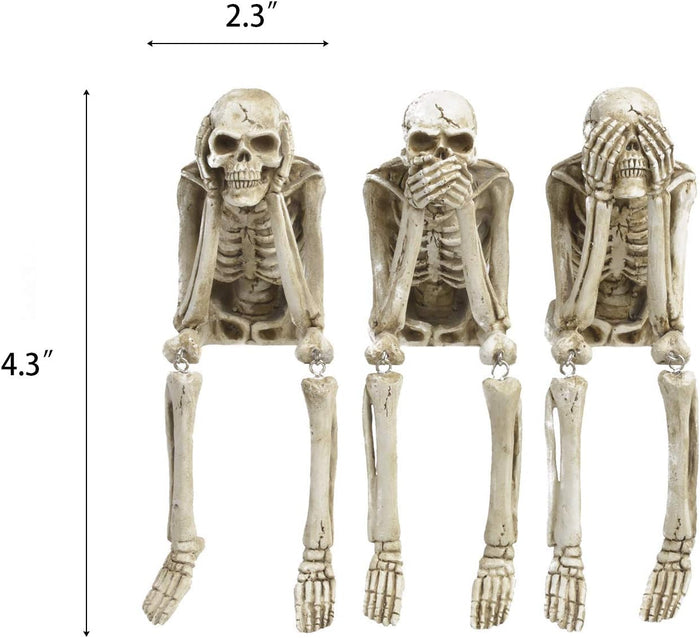 Newman House Studio Halloween Statues No-Evil Skeleton Collectible-Figurines - Realistic Skull Decorations See Speak Hear No Evil Home Decor Set of 3, 2.3L x 4W x 4.3H inch