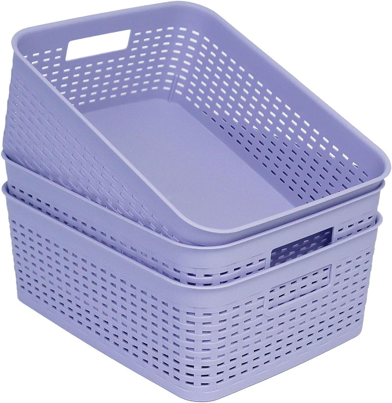 Soddeph Plastic Storage Baskets for Cabinets, Household Pantry Organization with Handle,Organizer Bins for Room,Bathrooms,Under-Sink,Kitchen (Black, S-3PACK)