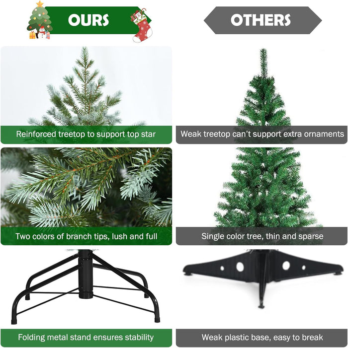 DORTALA Artificial Christmas Tree, 8FT Evergreen Xmas Tree with 1658 Branch Tips, Foldable Metal Stand, Green