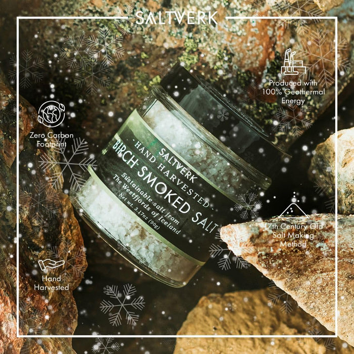 Saltverk Sea Salt - Gourmet, Icelandic, Hand Harvested and Sustainably Made - Birch Smoked 3.17 Oz