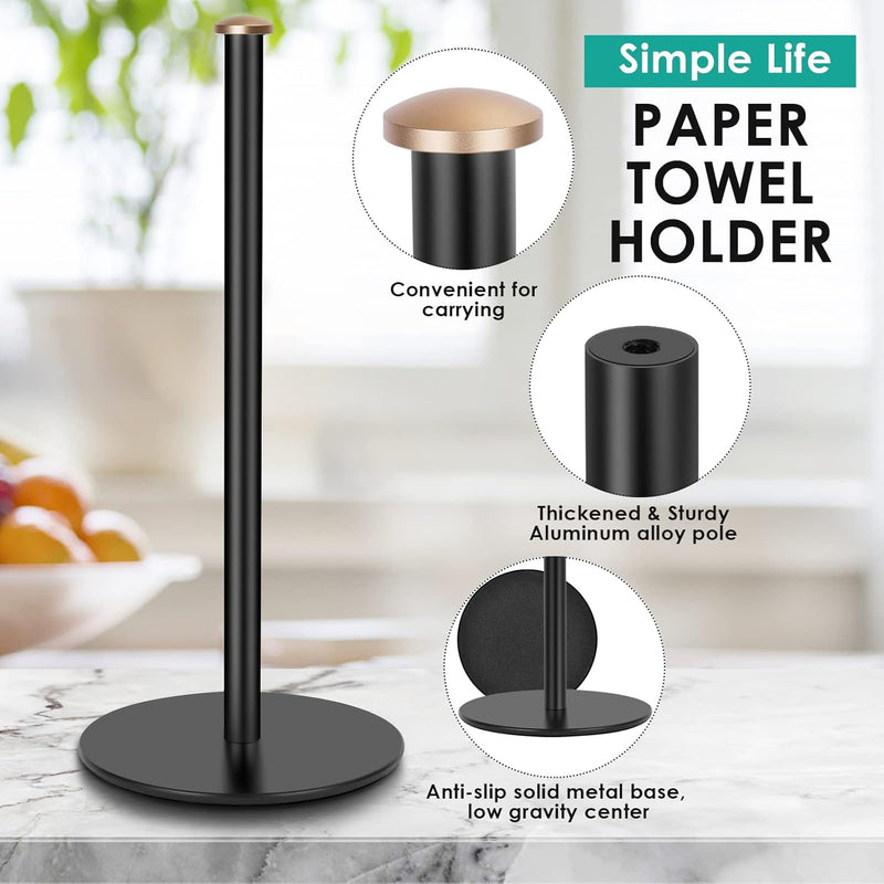 Paper Towel Holder Black,ZMGNND Adjustable Paper Towel Stand for Countertop - New House Essentials,Matte Black Bathroom Paper Towel Holders - Holds 3 Rolls,Kitchen Paper Towel Dispenser for Counter