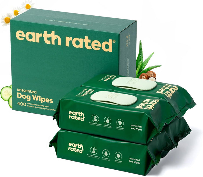 Earth Rated Dog Wipes, Hypoallergenic, Cleaning and Hydrating, for Grooming Paws, Body and Butt, Lavender Scented, 100 Count