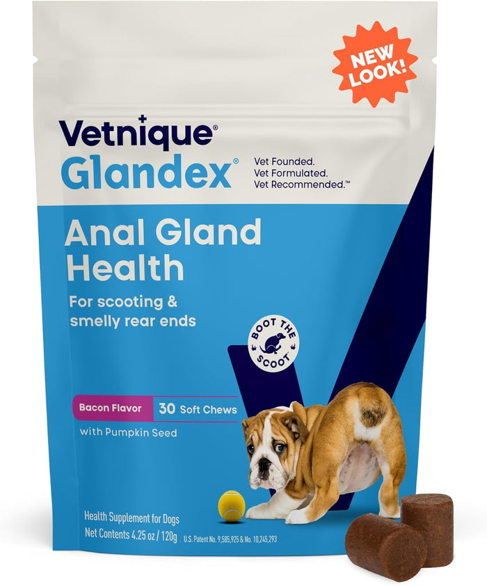 Vetnique Glandex Anal Gland Soft Chew Treats with Pumpkin for Dogs Digestive Enzymes, Probiotics Fiber Supplement for Dogs Boot The Scoot (Peanut Butter Chews, 60 Count)