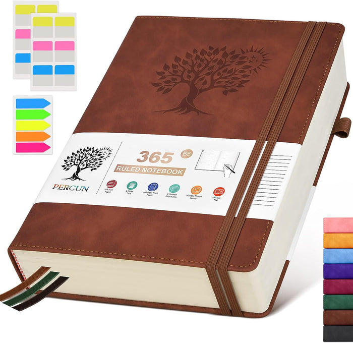 A5 Lined Journal Notebook - 365 Page Leather Journals for Writing Women & Men，Hardcover Notebook with 100Gsm Thick Pages，Daily Diary for Travel, Work，School，Note Taking，College Ruled (5.9" x 8.5")