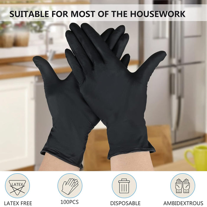 akgk Nitrile Gloves, 100 Pcs Disposable Black Nitrile Gloves Small, Cleaning Gloves for Cooking, Household & More, Powder-Free, Latex-Free