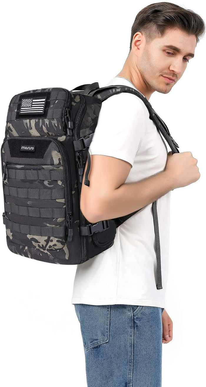 MOSISO 30L Tactical Backpack, Military Daypack 3 Day Assault Rucksack Outdoor Hiking Hunting Fishing Camping Training Shoulder Bag with USA Flag Patch & USB Charging Port, Night Camouflage
