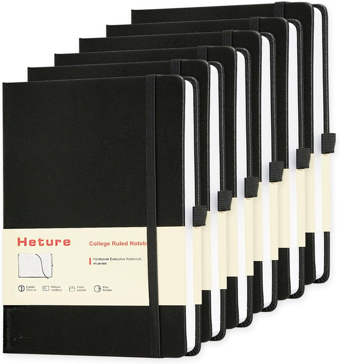 8 Pack Lined Journal Notebooks,A5 Hardcover Notebooks, 5.5 x 8.3 inch, 100GSM, 160 Pages, Classic College Ruled Notebooks for Writing/Work/Travel/College (Black)