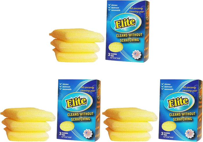 Elite All Purpose Cleaning Pad, 6 Pads (2x3pack), Non Scratch, Dish Sponge, Scrubber, Sponges for Kitchen and Household Use, Made in USA