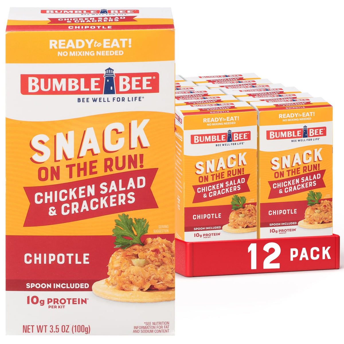 Bumble Bee Snack on the Run Chicken Salad with Crackers Kit, Ready to Eat, Easy Open Can, Spoon Included - Shelf Stable & Convenient Protein Snack, 3.5 Ounce (Pack of 3)