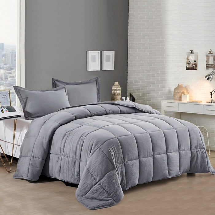 HIG 3pc Dusty Blue Full Size Comforter Set - All Season Reversible Down Alternative Comforter with Two Shams - Quilted Duvet Insert with Corner Tabs - Box Stitched Blanket - Breathable, Soft, Fluffy