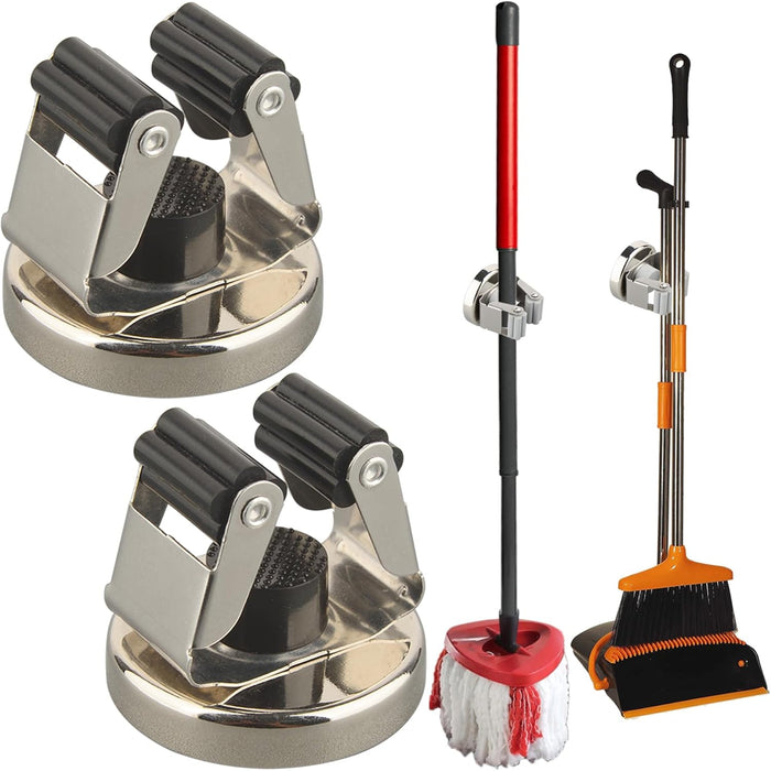 MUTUACTOR Magnetic Broom Holder,4PCS Anti-Slip Magnetic Mount Storage Broom Holders with Rubber Grippers,12lbs Heavy Duty Magnetic Tool Holder for Work Garage Laundry Kitchen RV Van Accessories