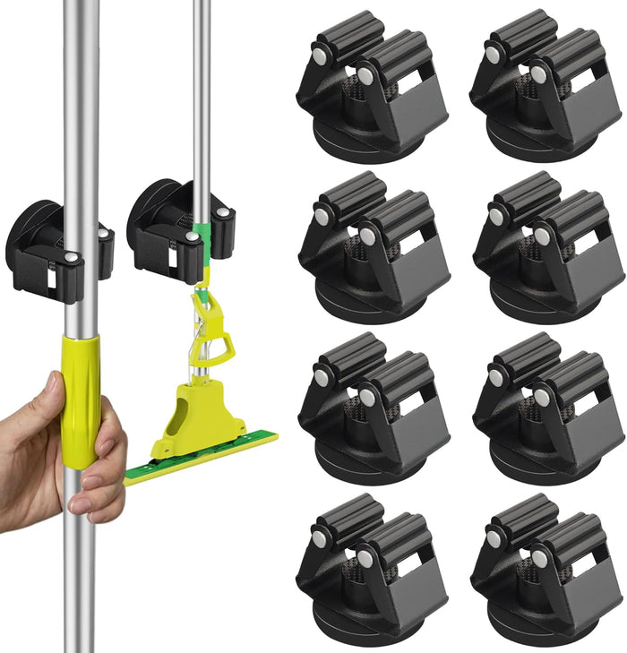 ULIBERMAGNET Magnetic Mop Broom Holder,Heavy Duty Movable Magnetic Broom Holder Rack,Anti-slip Wall Mounted Utility Storage Mop Shovel Hanger for Garage, Kitchen, Laundry, Garden(2 Pack/Black)