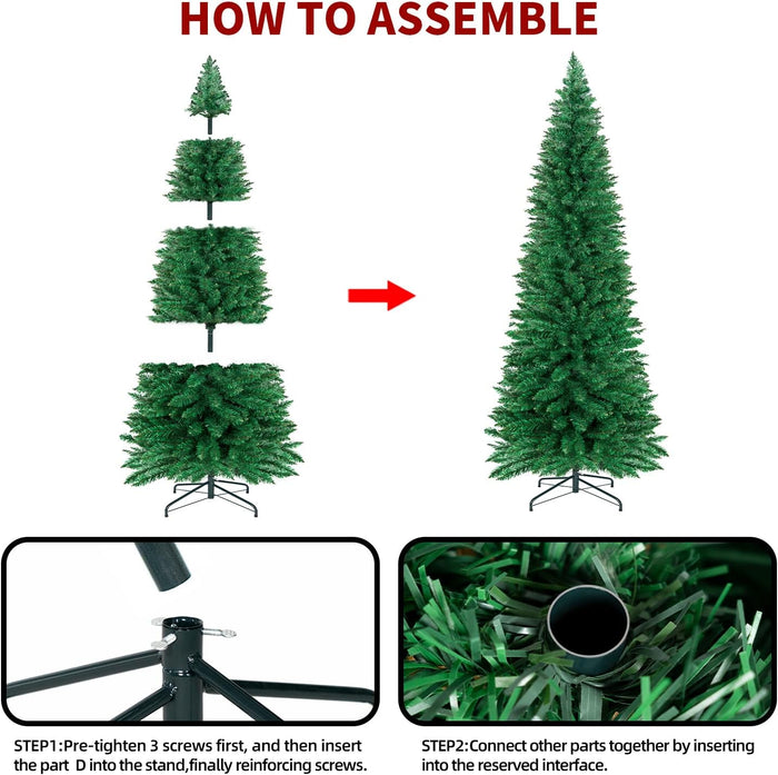 ININ 8FT Slim Pencil Christmas Tree,Artificial Tall Skinny Xmas Tree with 700 Branch Tips,Perfect for Home/Office/Party Decoration, Metal Hinges & Foldable Base.(Unlit)