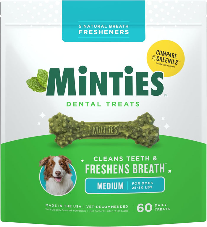Minties Dental Chews for Dogs, 40 Count, Vet-Recommended Mint-Flavored Treats for Tiny/Small Dogs 5-24 lbs, Dental Bones Clean Teeth, Fight Bad Breath, and Removes Plaque and Tartar