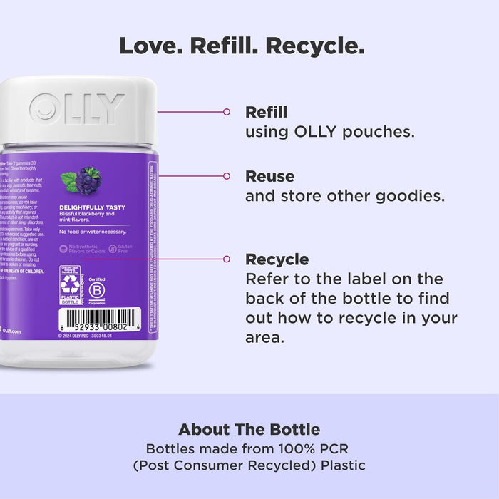 Olly Sleep Gummy, 3mg Melatonin, L-Theanine, Chamomile, Lemon Balm, Sleep Aid, BlackBerry, 90 Count