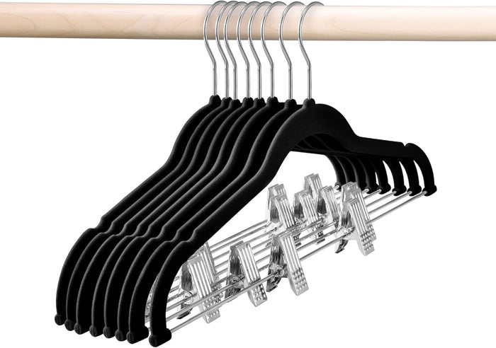 HOUSE DAY Velvet Skirt Hangers 24 Pack, White Velvet Hanger with Adjustable Clips, Space Saving Slim Pant Hangers, Heavy Duty Non Slip Clip Hanger for Pants, Skirts, Shorts