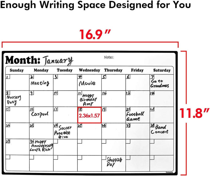 Fridge Calendar Magnetic Dry Erase Whiteboard Calendar for Refrigerator Planners 16.9 Inches X 11.8 Inches