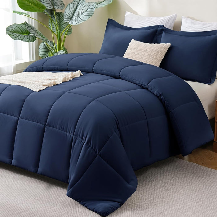 CozyLux King Size Comforter Set - Black Comforter King, 3 Pieces Box Stitched Bed Set for All Seasons, Soft Lightweight Bedding Sets with 1 Down Alternative Comforter and 2 Pillow Shams