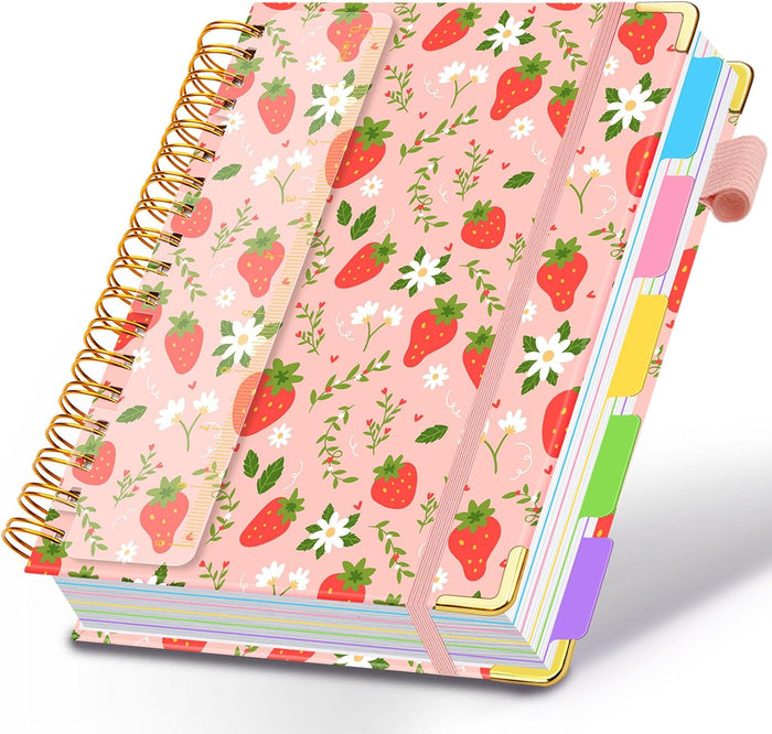Spiral Journal Notebooks for Work, 300 Pages 5 Subject Notebook College Ruled with Dividers & Tabs, 8''x 10'' Large Notebook Journal for Women Students Note-Taking and Organizer (Purple Floral)