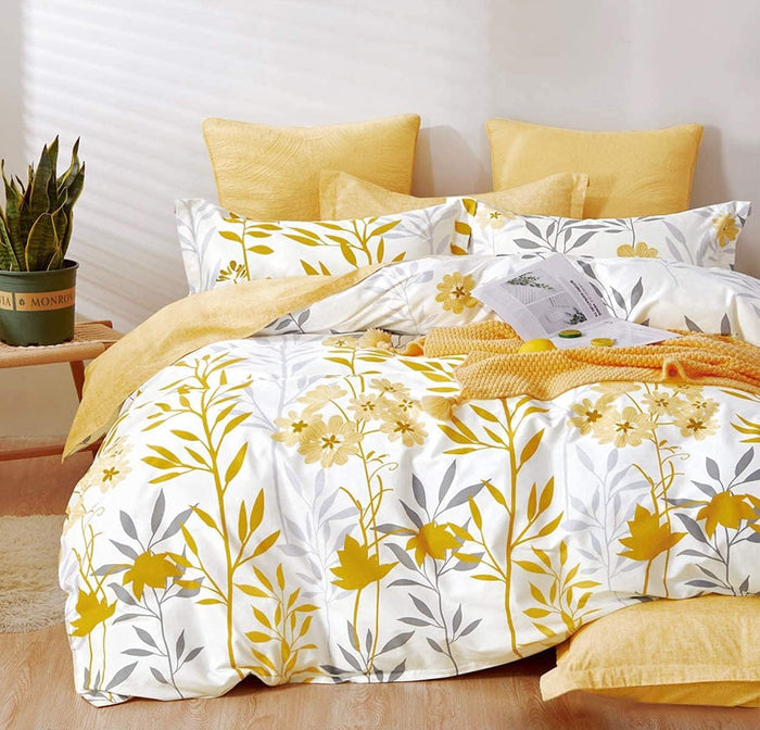 SLEEPBELLA Comforter King Size, 600 Thread Count Cotton Brown Branches and Blue Flowers Off-White Comforter Sets, Down Alternative Bedding Set 3Pcs(King, Off-White Botanical)