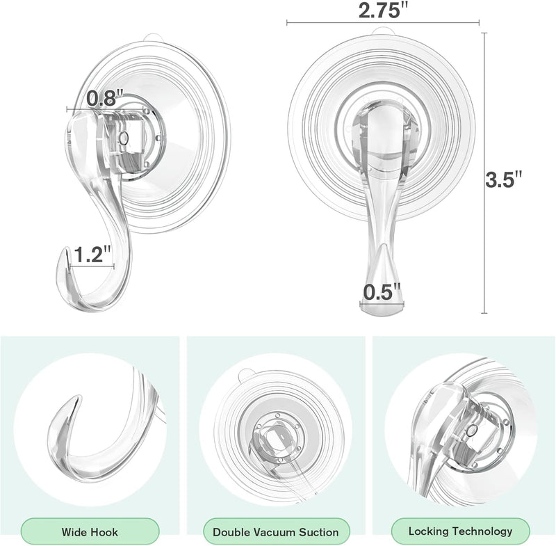 VIS'V Wreath Hanger, Large Suction Cup Wreath Hooks with Wipes, Heavy Duty, 22 LB Capacity, Removable and Reusable, Clear, 2 Pcs