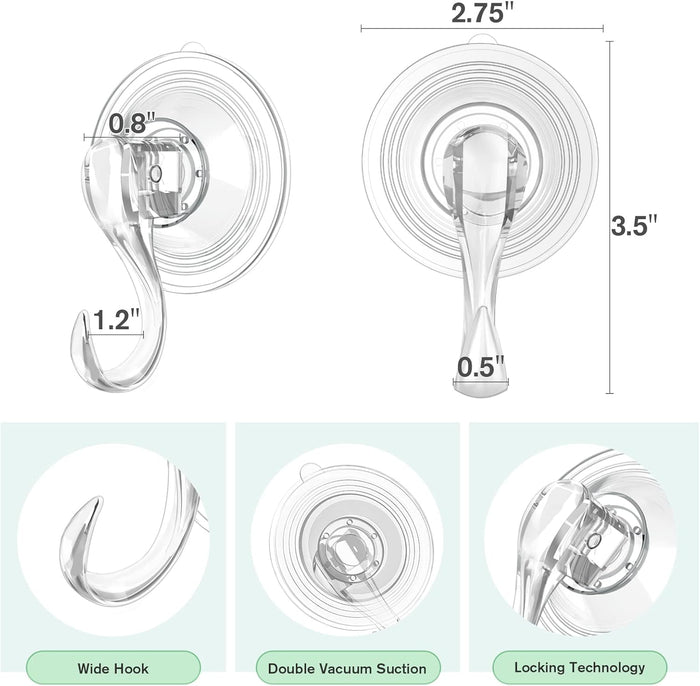 VIS'V Wreath Hanger, Large Suction Cup Wreath Hooks with Wipes, Heavy Duty, 22 LB Capacity, Removable and Reusable, Clear, 2 Pcs