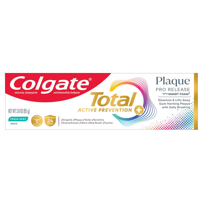 Colgate Total Plaque Pro Release Whitening Toothpaste Pack, Whitening Fluoride Toothpaste, Fights Plaque, Bad Breath, Tartar Buildup, and Helps Protect Teeth from Sensitivity, 2 Pack, 3.0 oz