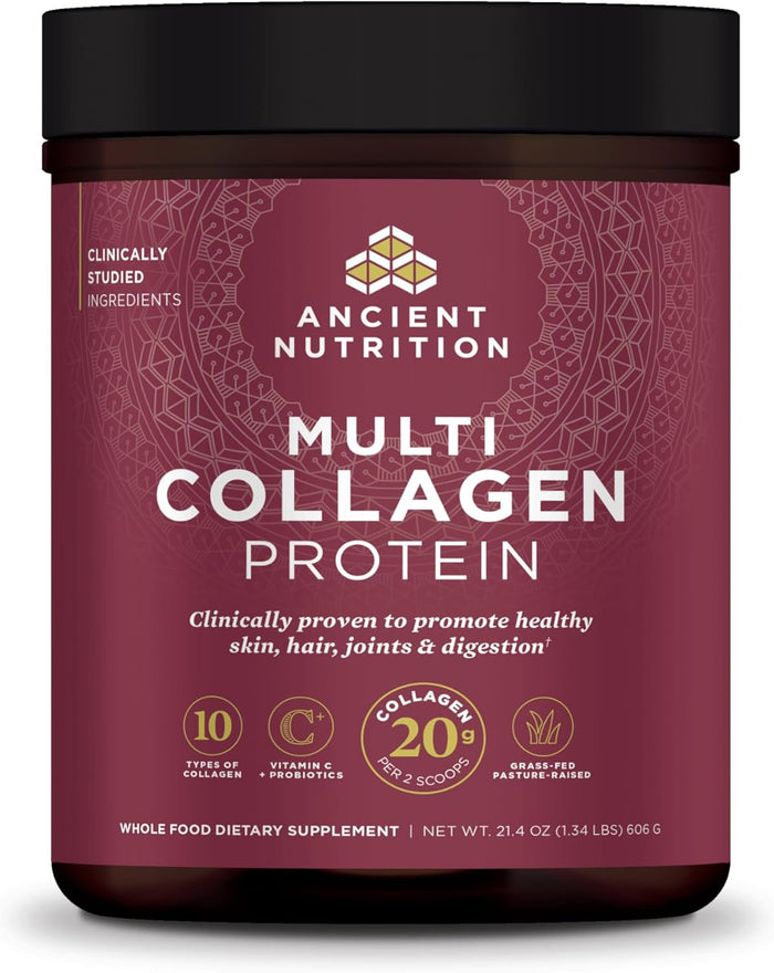 Ancient Nutrition Collagen Powder Protein with Probiotics, Unflavored Multi Collagen Protein with Vitamin C, 45 Servings, Hydrolyzed Collagen Peptides Supports Skin and Nails, Gut Health, 16oz