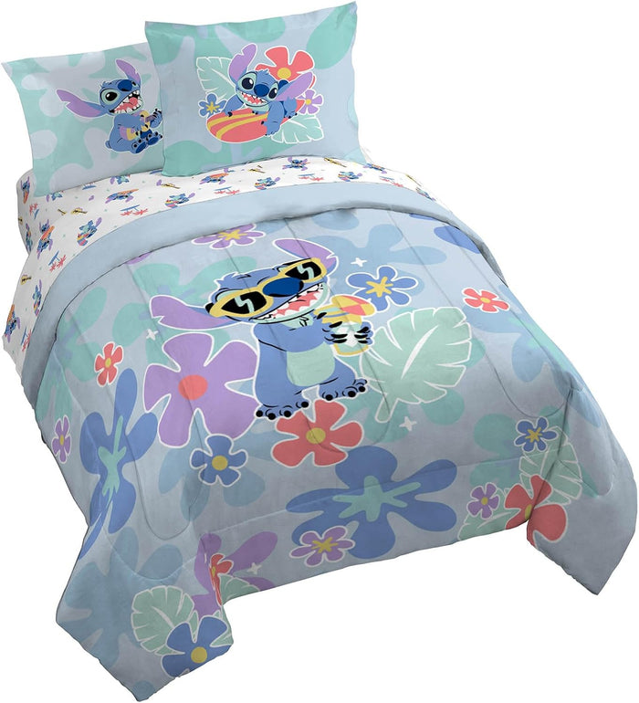 Jay Franco Disney Lilo and Stitch Full Size Comforter Set - 7 Piece Bedding Includes Sheet Set & Pillow Covers - Super Soft Tropical Bedding