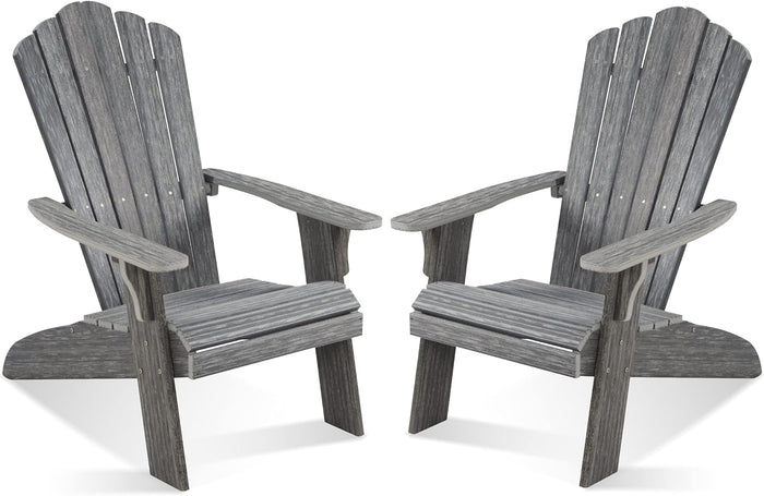 Adirondack Chair Set of 2, Outdoor Oversized Patio Chair Poly Lumber Weather Resistant & Durable Fire Pits Chair for Poolside,Lawn and Garden,350lbs Weight Capacity (Grey)