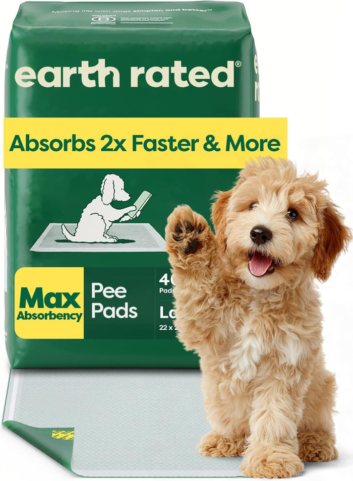 Earth Rated Max Absorbency Puppy Pee Pads for Dogs Absorbs 2X Faster & 2X More, Leak-Proof, Odor Control Potty Training, Unscented, 3XL, 36” x 36”, 24 Count