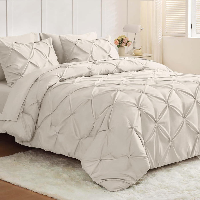JOLLYVOGUE Queen Comforter Set 7 Pieces - Bed in a Bag Queen for All Season, Pintuck Bedding Comforter Sets with Comforter, Flat Sheet, Fitted Sheet and Pillowcases & Shams, Light Purple