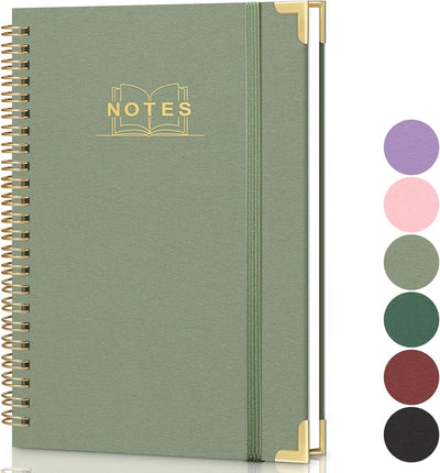 Lined Spiral Journal Notebook, A5 Hardcover Spiral Notebook for Work, 5.7''×8.2'', 100GSM Thick Paper Spiral Bound Journaling Notebooks for Women & Men Office School Note Taking Business, Sage Green