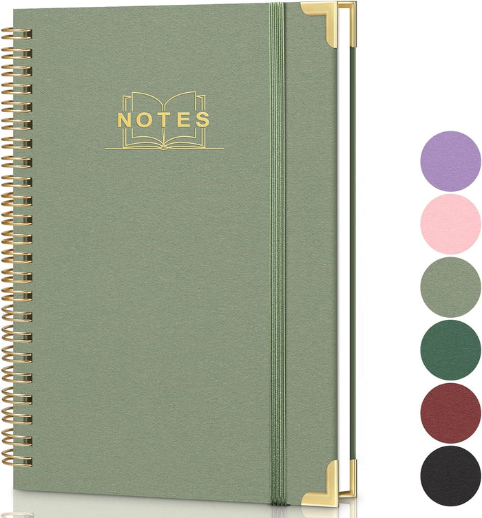 Lined Spiral Journal Notebook, A5 Hardcover Spiral Notebook for Work, 5.7''×8.2'', 100GSM Thick Paper Spiral Bound Journaling Notebooks for Women & Men Office School Note Taking Business, Sage Green