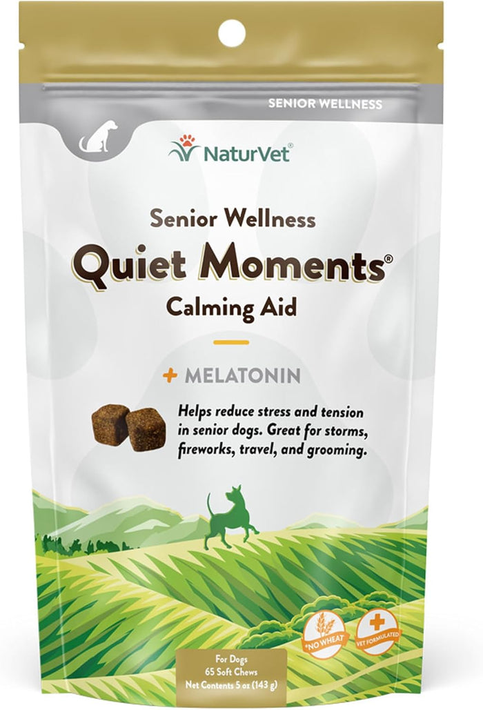 NaturVet Quiet Moments Calming Aid Melatonin Dog Supplement – Helps Reduce Stress in Dogs – for Pet Storm Anxiety, Motion Sickness, Grooming, Separation, Travel – 30 Ct. Tablets
