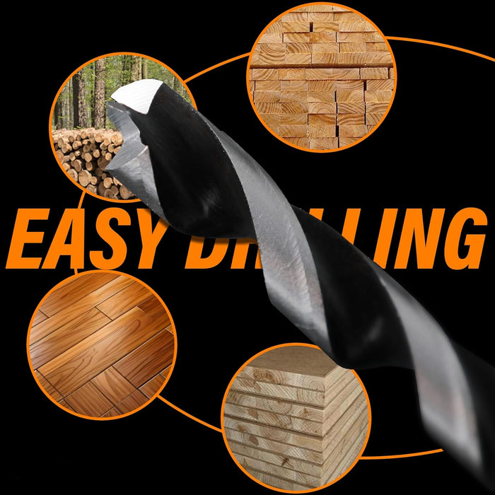 Brad Point Drill Bit Set 12Pcs (1/8" - 1/2"), Wood Drill Bit Set with Double Flutes Design for Hardwood, Plywood, Plastic Round Holes in All Types of Wood