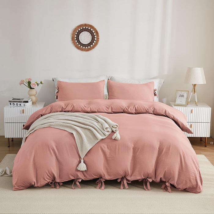 annadaif Duvet Cover Queen Size Sage Green, 3 Pieces Soft Washed Microfiber Duvet Cover Set, Comforter Cover with Bowknot Bow Tie (1 Duvet Cover 90x90 Inch, 2 Pillowcases) Easy Care Bedding Set