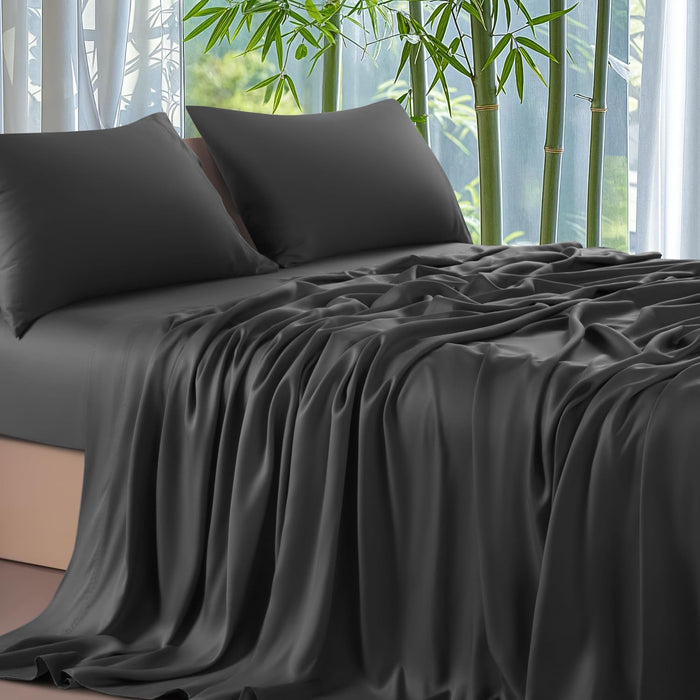 Shilucheng 100% Viscose Derived from Bamboo_ Sheets King Size 4pcs - Ultra Cooling & Silky Soft Bed Sheets, 16" Deep Pocket, Perfect for Hot Sleepers, Hotel Bedding Sheets (Lilac)