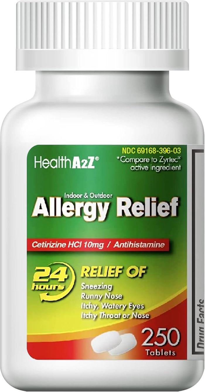 HealthA2Z® Allergy Relief | Cetirizine 10mg | All Day Allergy Relief | Indoor & Outdoor | Relief from Itchy Throat, Sneezing, Runny Noses (300 Count (Pack of 1))