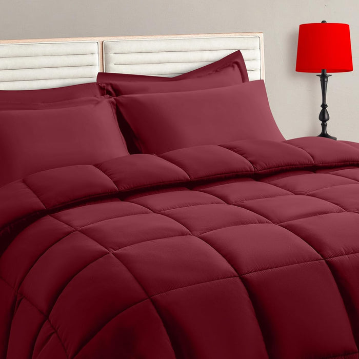 Purple Twin Size Comforter Set - 5 Pieces, Bed in a Bag Bedding Sets with All Season Soft Quilted Warm Fluffy Reversible Comforter,Flat Sheet,Fitted Sheet,1 Pillow Shams,1 Pillowcases