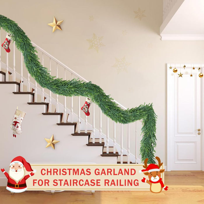 60 Inch Christmas Cedar Garland for Staircase Real Touch Droopy Bendable Lifelike Faux Xmas Garlands for Decoration Christmas Green Pine Mantle Garland Thanksgiving Table Decorations Outdoor Indoor