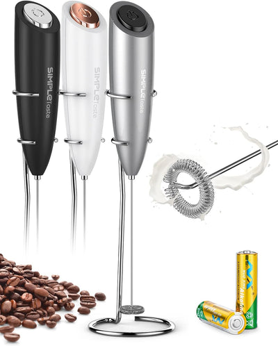 SIMPLETaste Milk Frother Wand Handheld Battery Operated Electric Whisk Foam Maker, Drink Mixer with Stainless Steel Whisk and Stand for Cappuccino, Bulletproof Coffee, Latte