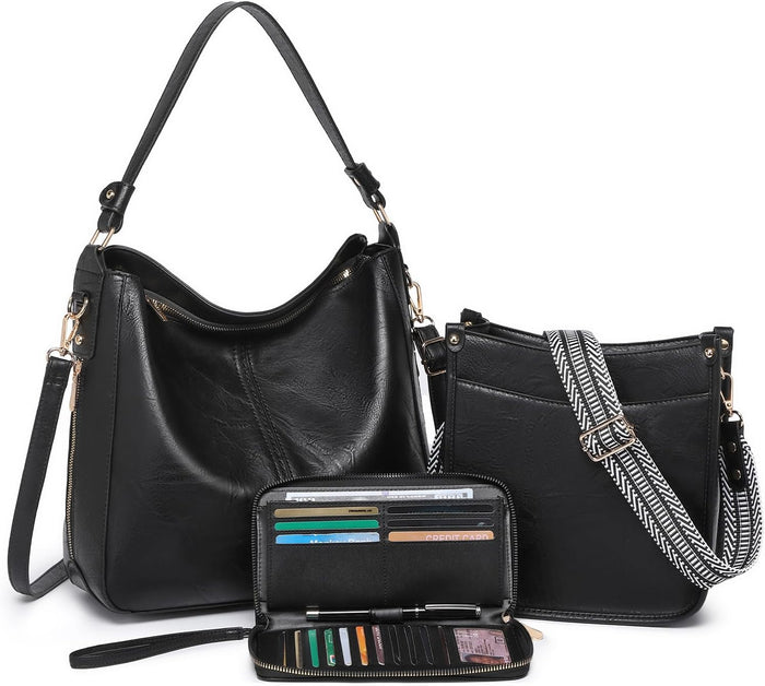 Purses for Women 3PCS, Crossbody Bags Set Large Leather Purse Shoulder Handbags with Wallet Adjustable Straps for Ladies Tote