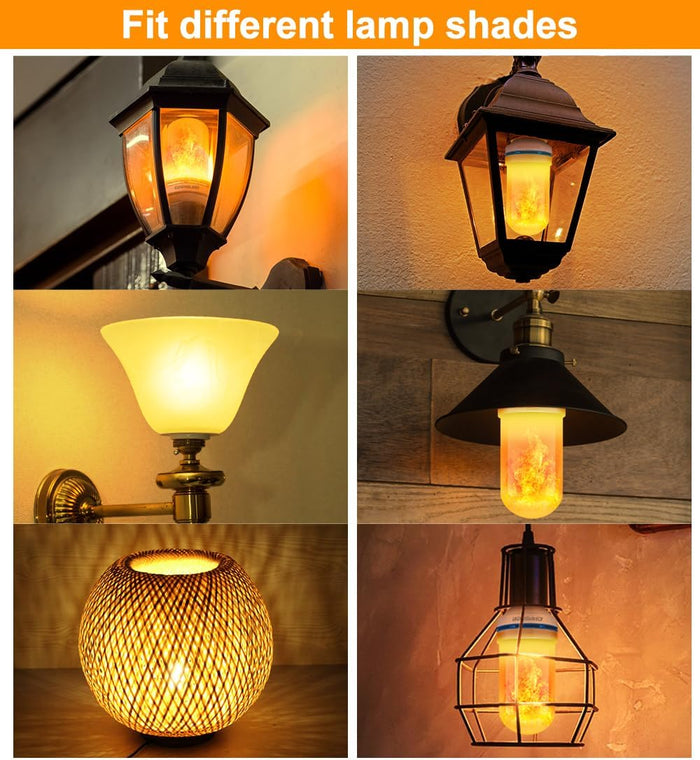CPPSLEE LED Flame Light Bulbs, 4 Modes Flickering Light Bulbs, E26 Base Fire Flame Bulb for Halloween Christmas Decorations Patio Outdoor Indoor Home Decor (Yellow, 2 Pack)