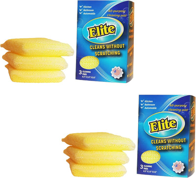 Elite All Purpose Cleaning Pad, 6 Pads (2x3pack), Non Scratch, Dish Sponge, Scrubber, Sponges for Kitchen and Household Use, Made in USA